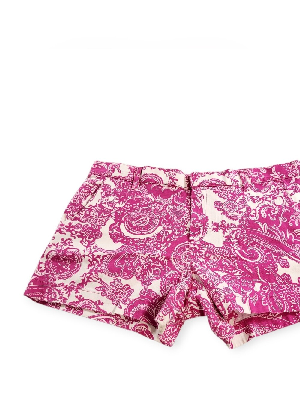Joe Fresh Womens 12 Shorts Pink White Paisley Floral Stretch Bohemian Vibrant